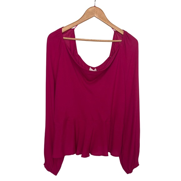 Heatherly Tops - Barbiecore Milkmaid Peasant Heatherly Anniston Cowl Peplum Blouse Magenta 2X